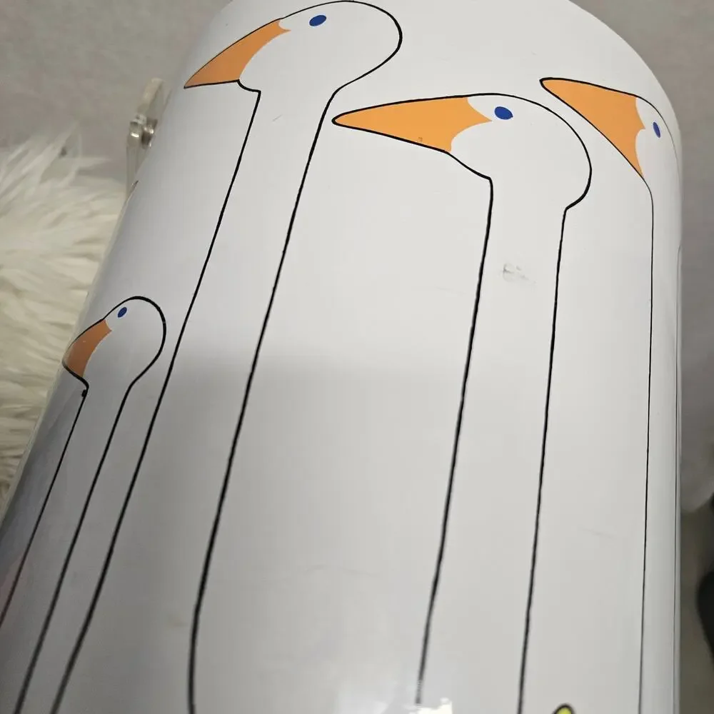 Vintage 1980s Country Geese Ice Bucket Canister White Blue Stripes